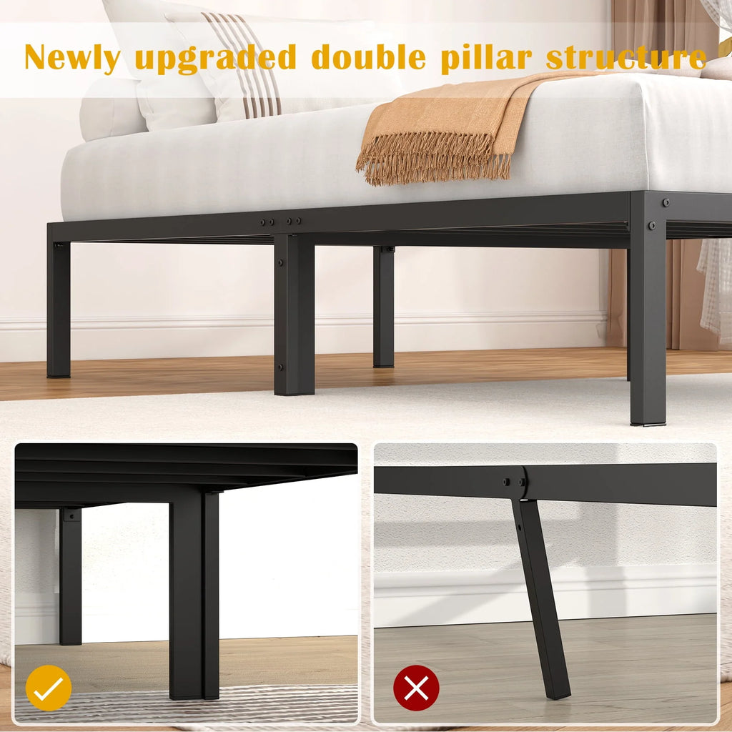 Heavy Duty Queen Size Metal Platform Bed Frame with 14 inch Under Bed Storage, Black B895