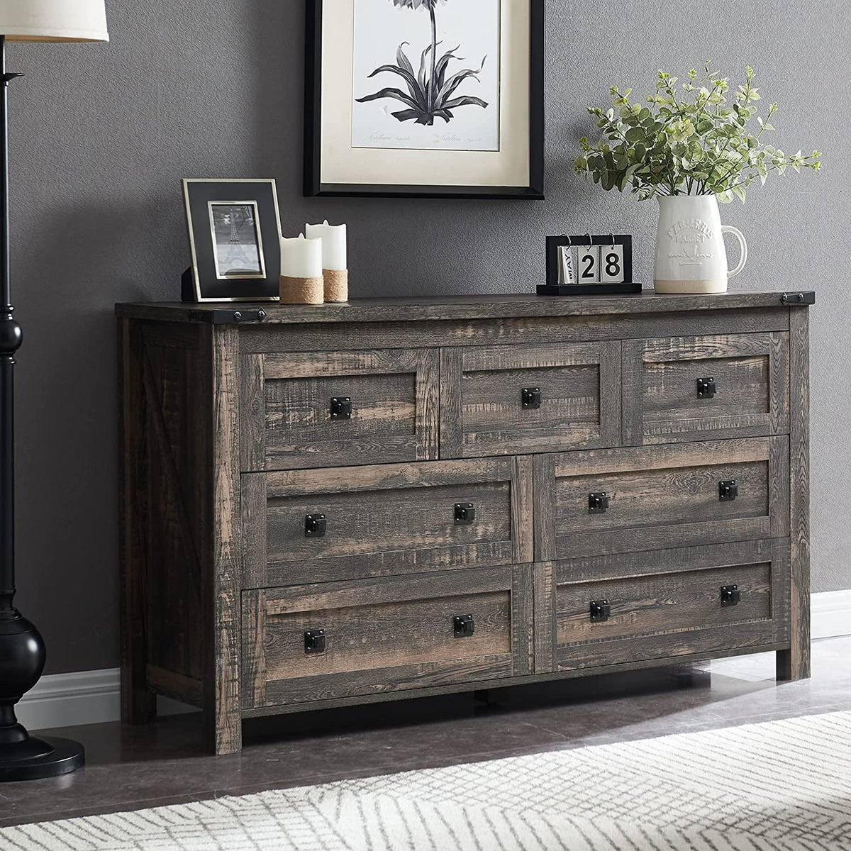 Light Rustic Oak 7 Drawer Dresser Storage Cabinet U961