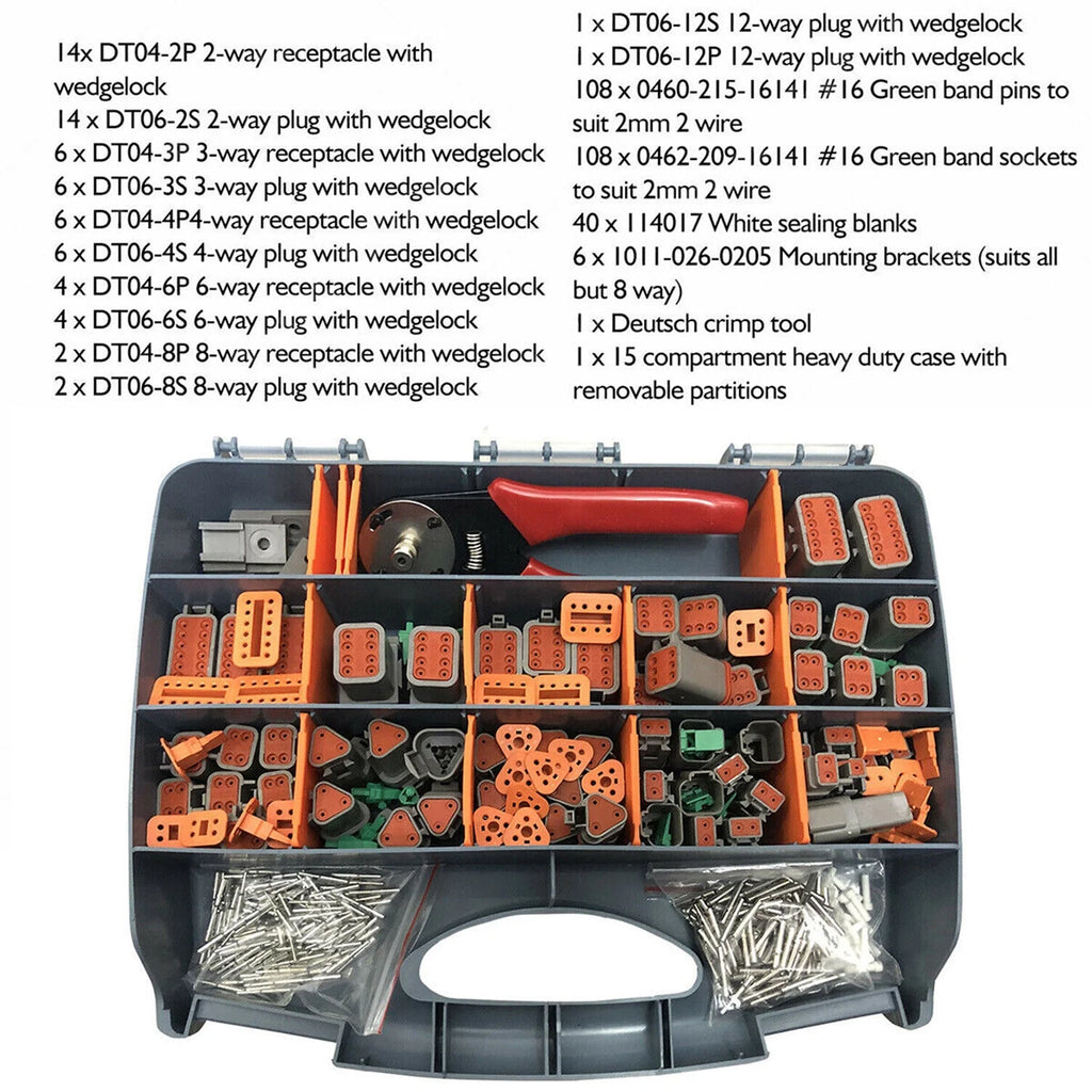 DT Connector Plug Kit, 2 3 4 6 8 Pin Automotive Electrical Connectors with Crimp Tool F50109