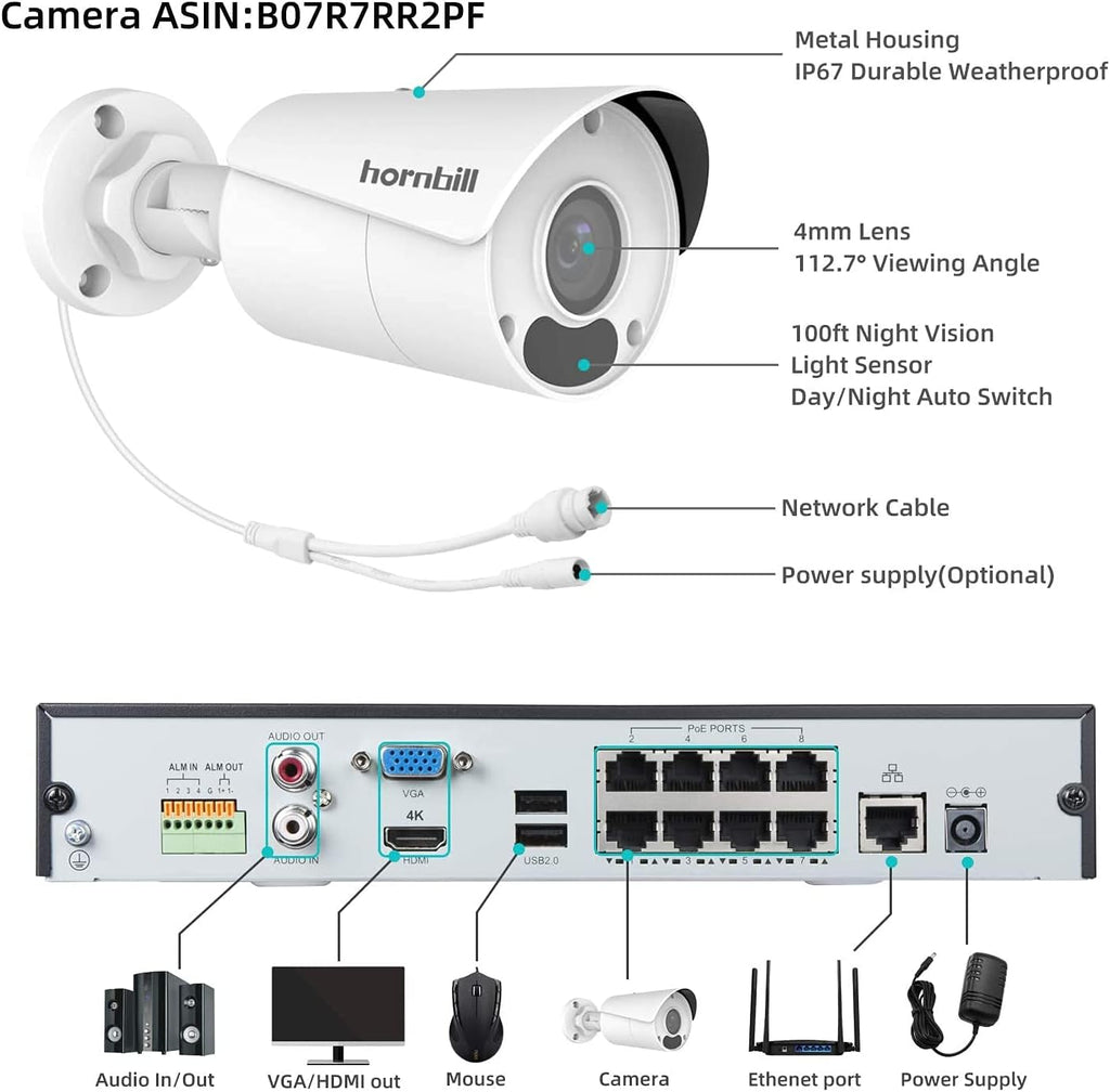 4K PoE Security Camera System 8MP 16 Channel 8Pcs with 3TB Hard Drive P25954