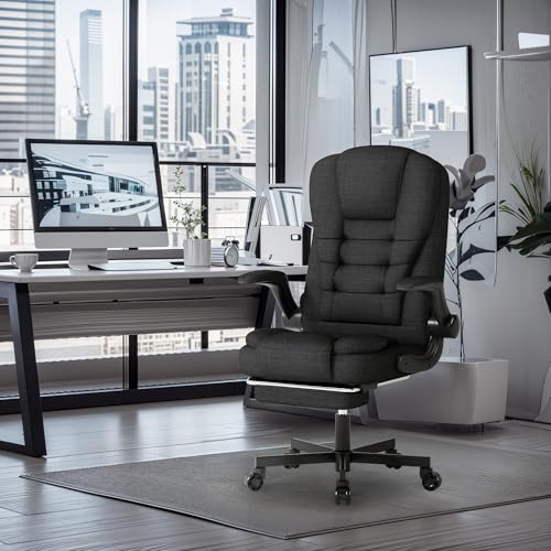 Fabric Ergonomic High Back Office Chair with Footrest, Black U545395