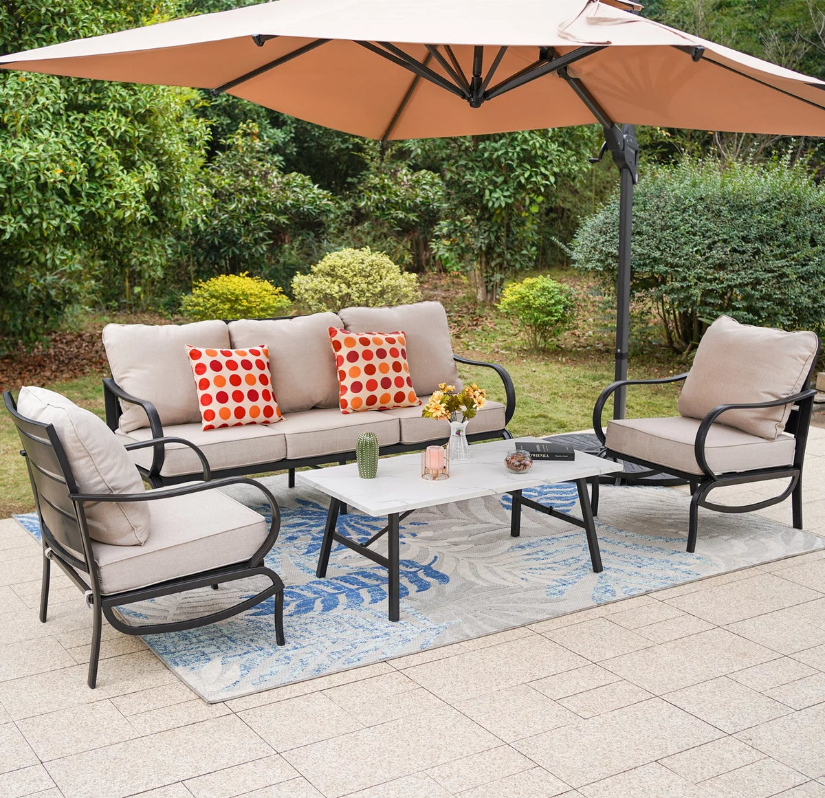 5-Seat Beige Metal Patio Conversation Sofa Set G937351
