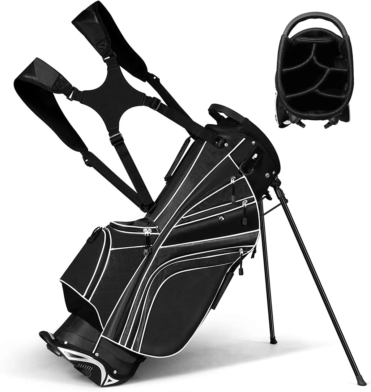 Golf Stand Cart Bag with 6 Way Divider Black E666