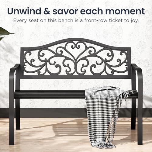 43 Inch Cast Iron Steel Frame Outdoor Garden Bench N1126