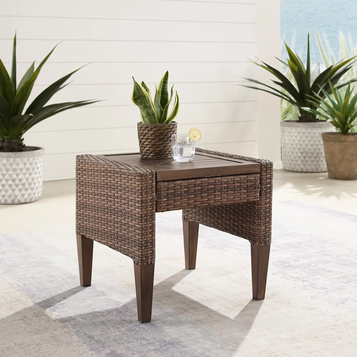 Brown Wicker Side Table A291