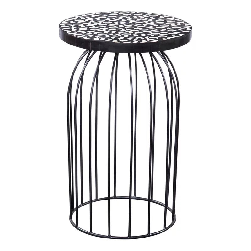 Black Metal Accent Table with Bone Inlay Top B9923
