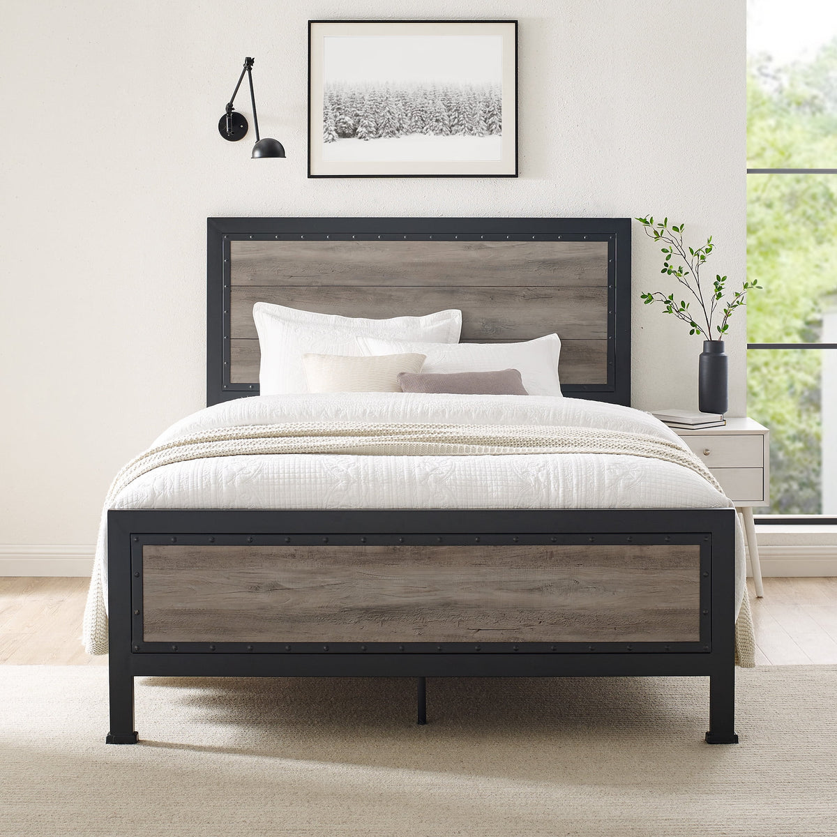 Queen Size Rustic Oak Bed M488