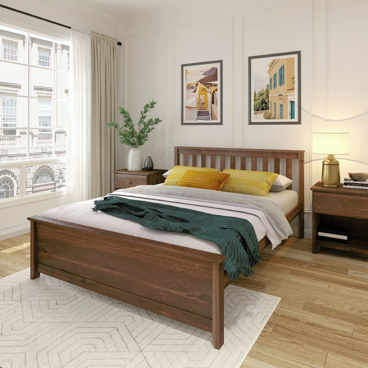 Queen Slatted Headboard Solid Wood Platform Bed Q816