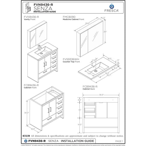 36x22 Glossy White Free Standing Bathroom Cabinet K939