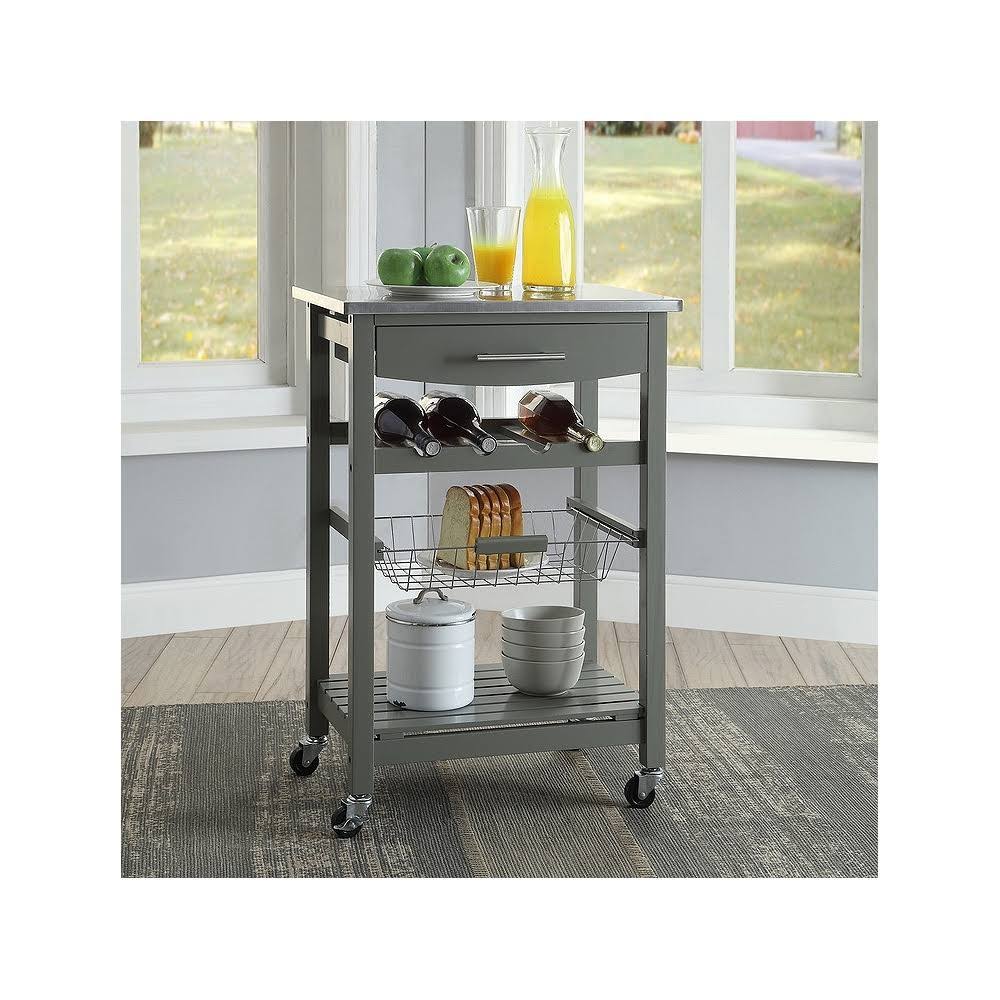 Gray Wood and Stainless Steel Kitchen Cart Y8899