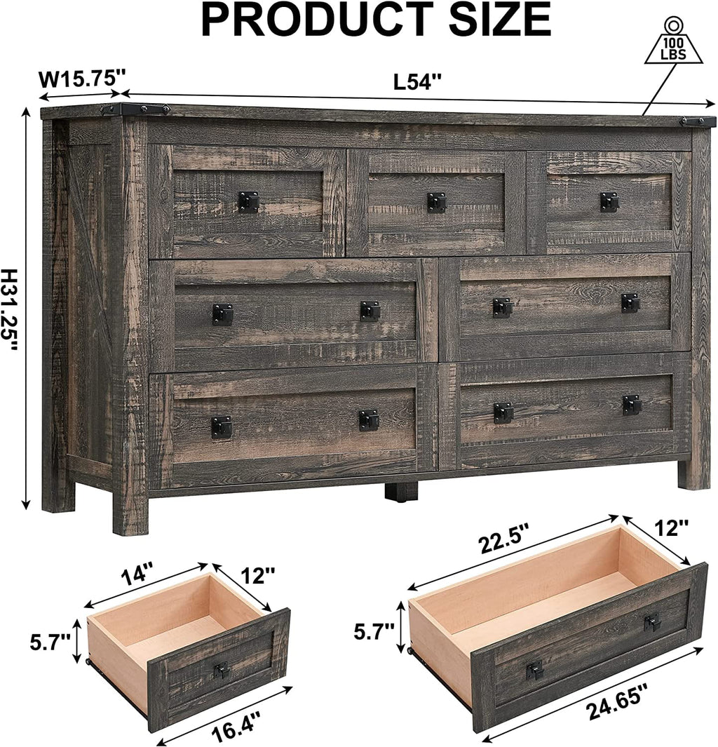 Light Rustic Oak 7 Drawer Dresser Storage Cabinet U961