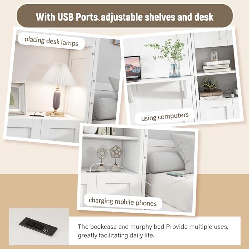 Queen Size Murphy Bed with Desk Combo White U534762
