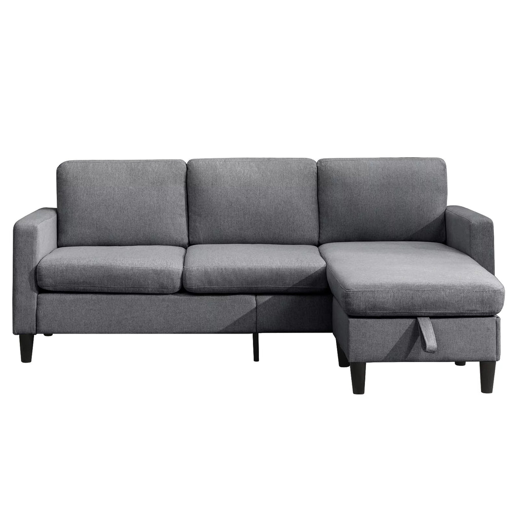Modern Sectional Sofa with Movable Storage Ottoman Dark Grey T6381