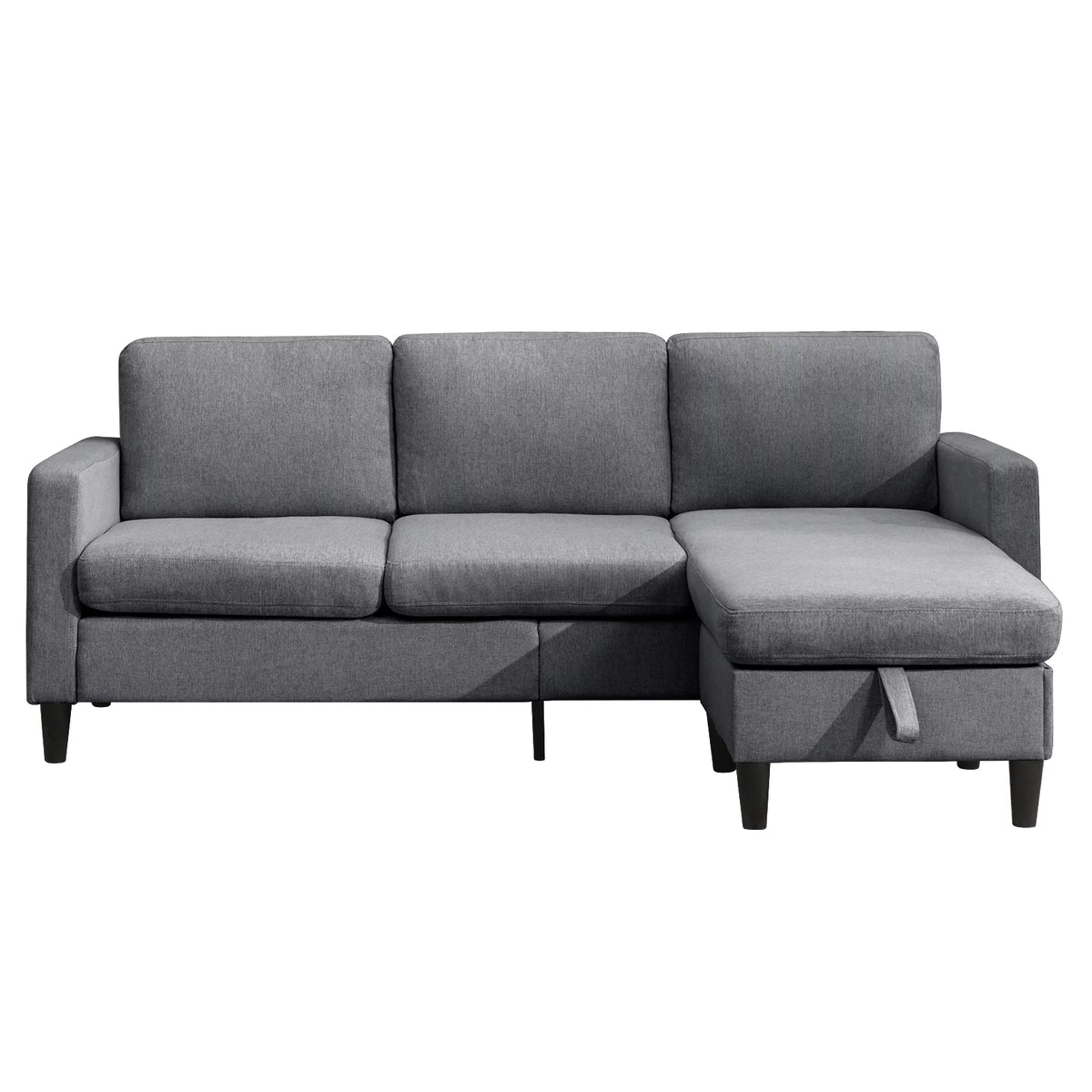 Modern Sectional Sofa with Movable Storage Ottoman Dark Grey T6381