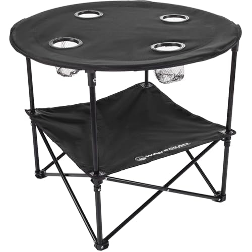 Round 2-Tier Folding Camp Table with 4 Cupholders and Carrying Bag L364817
