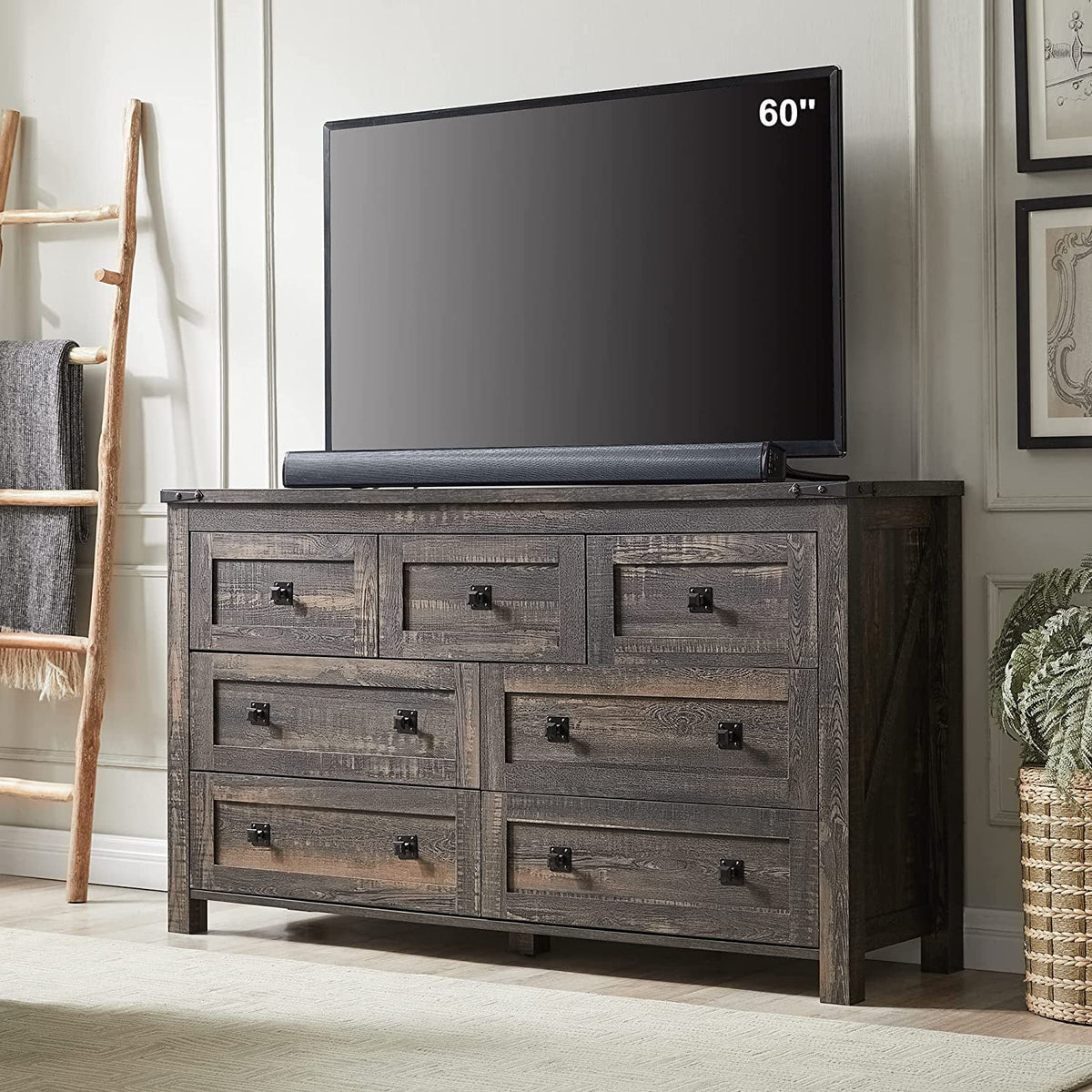 Light Rustic Oak 7 Drawer Dresser Storage Cabinet U961