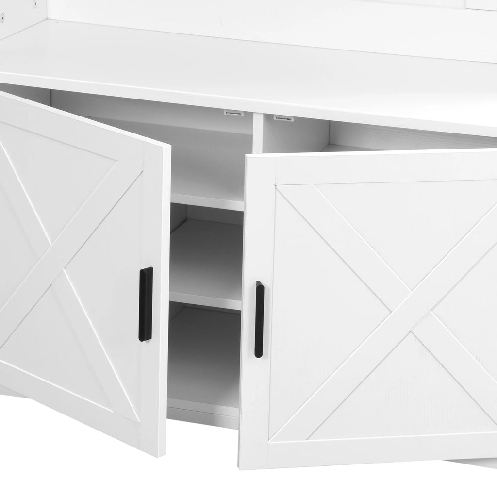 White Hall Tree with Storage Bench and 14 Hooks W72370