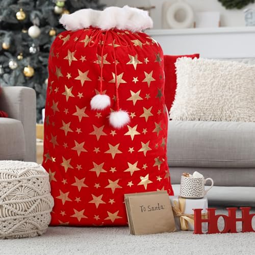 56 x 36 Inch Extra Large Velvet Santa Gift Sack with Drawstring T69264