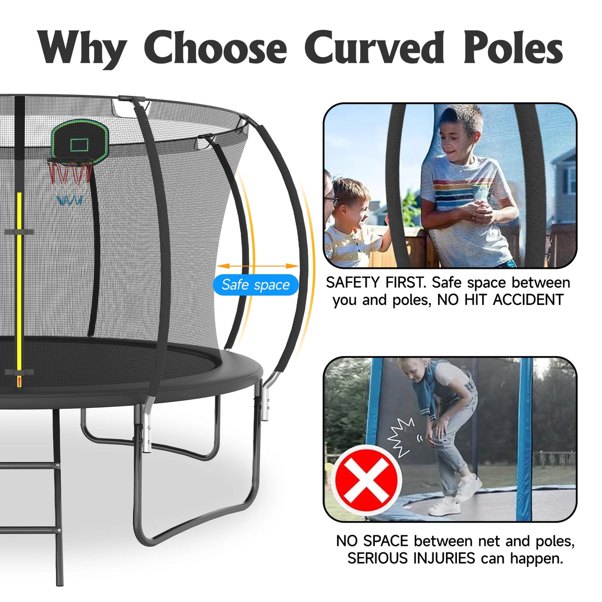 12FT Trampoline with Basketball Hoop and Safety Enclosure Net Y982
