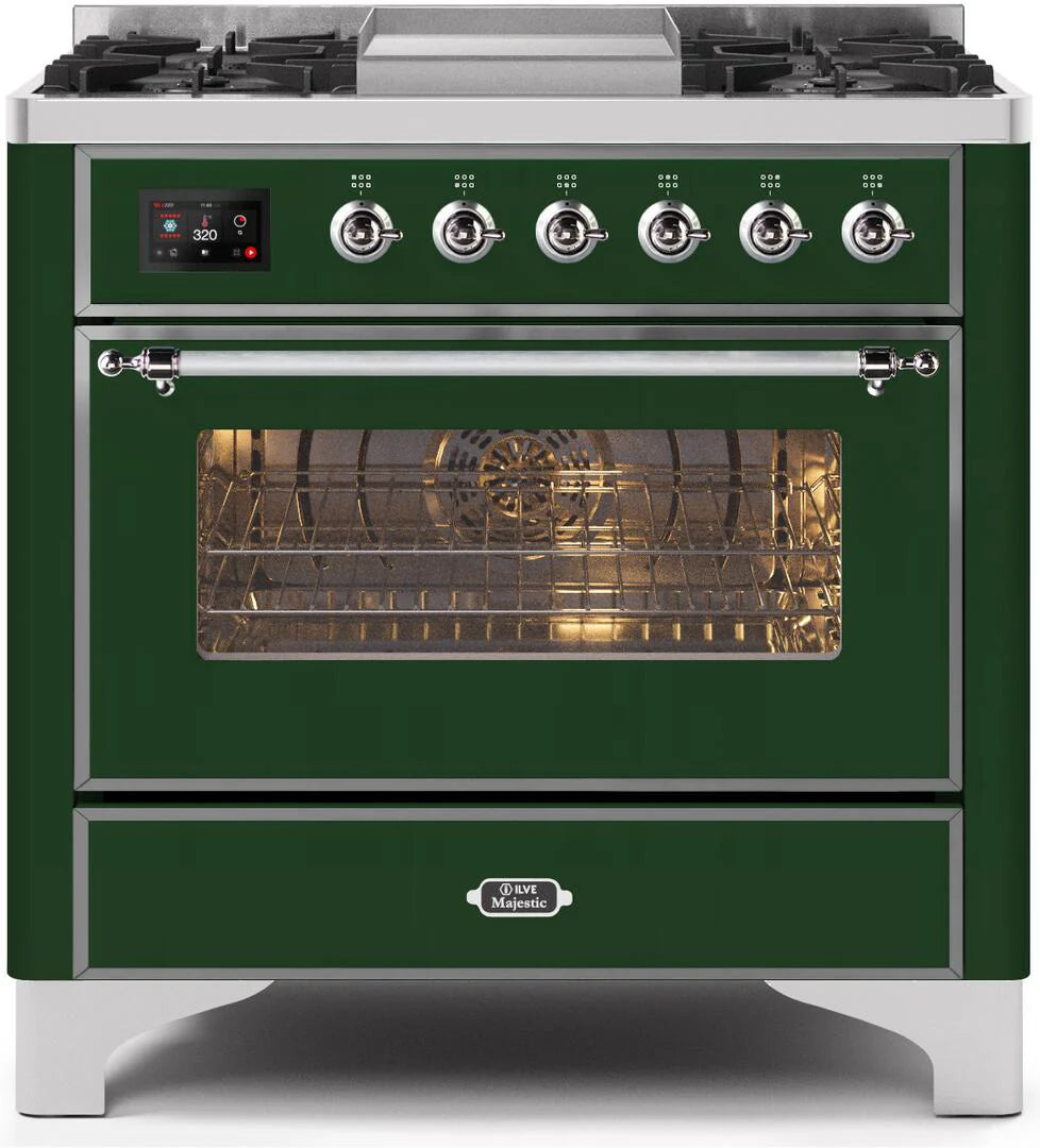 36 Dual Fuel Propane Gas Range Emerald Green Chrome Trim Q647