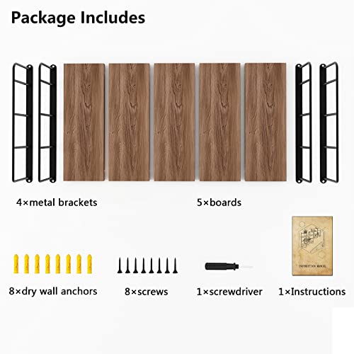 Wall Mounted Floating Shelves, 5 Brown Wood Shelves I379924
