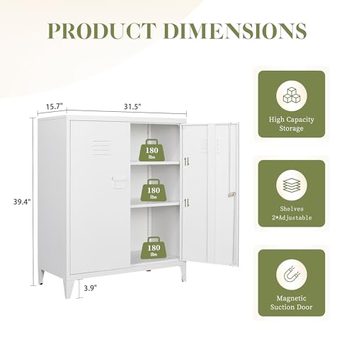 White 5 Tier Metal Storage Cabinet with 2 Doors and 4 Adjustable Shelves H674
