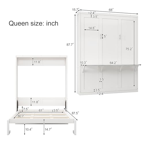 Queen Size Murphy Bed with Desk Combo White U534762