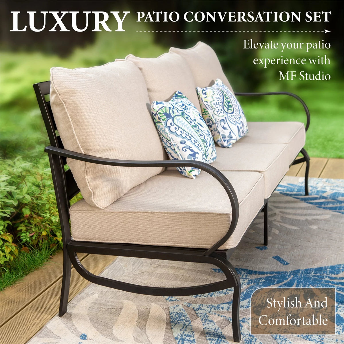 5-Seat Beige Metal Patio Conversation Sofa Set G937351