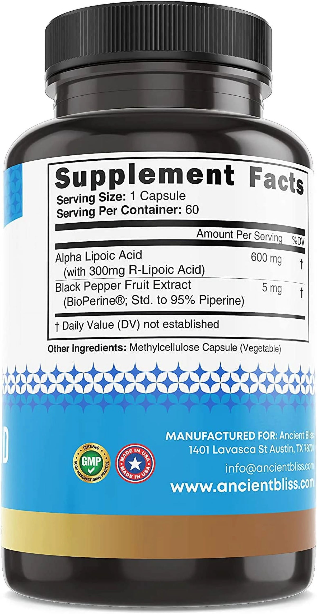 Alpha Lipoic Acid Supplement 600mg 60 Vegan Capsules S532362