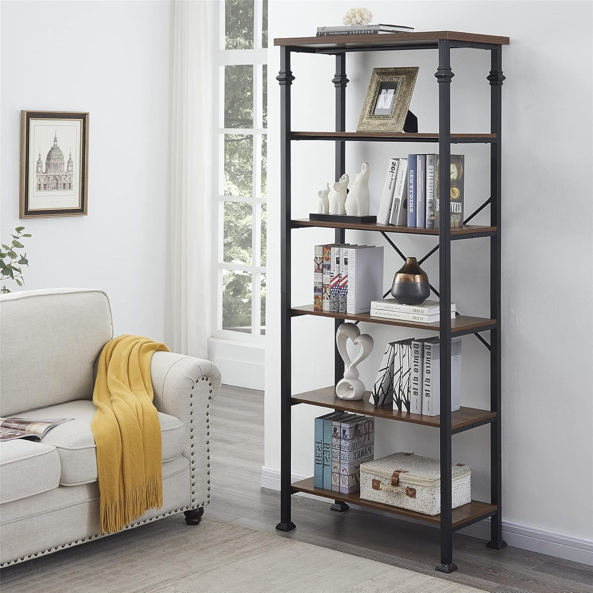 6-Tier Grey Oak Bookshelf B466