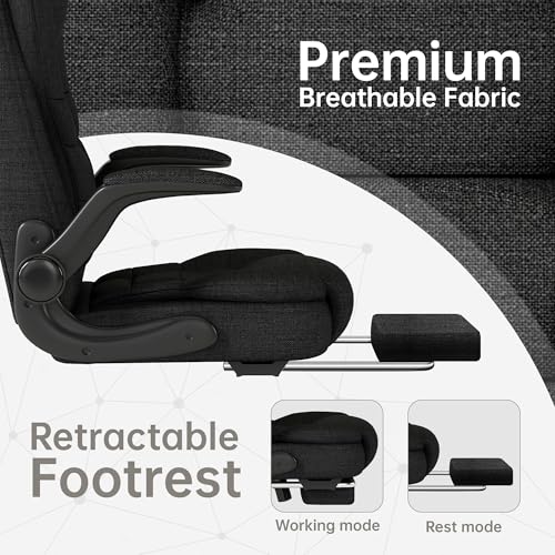 Fabric Ergonomic High Back Office Chair with Footrest, Black U545395