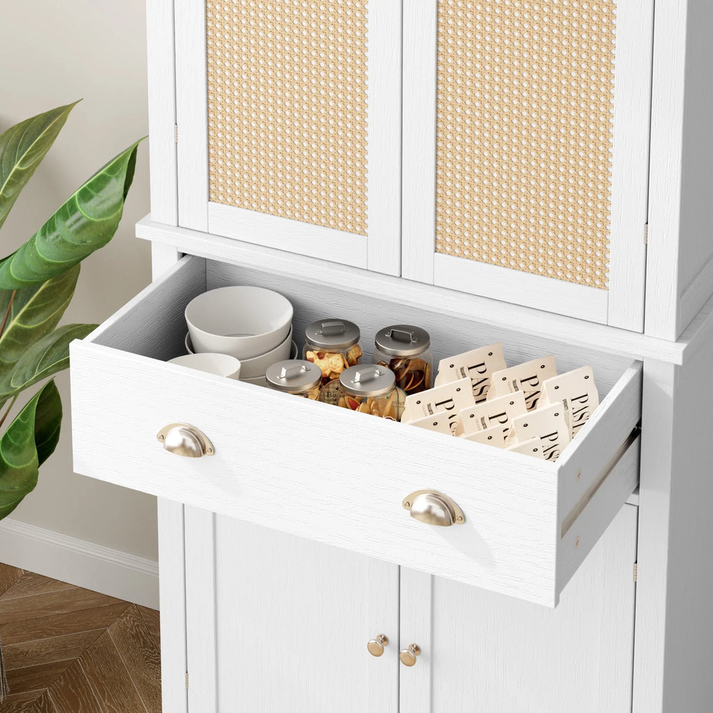 White 72.4'' Tall Wood Kitchen Pantry with 4 Doors T1553