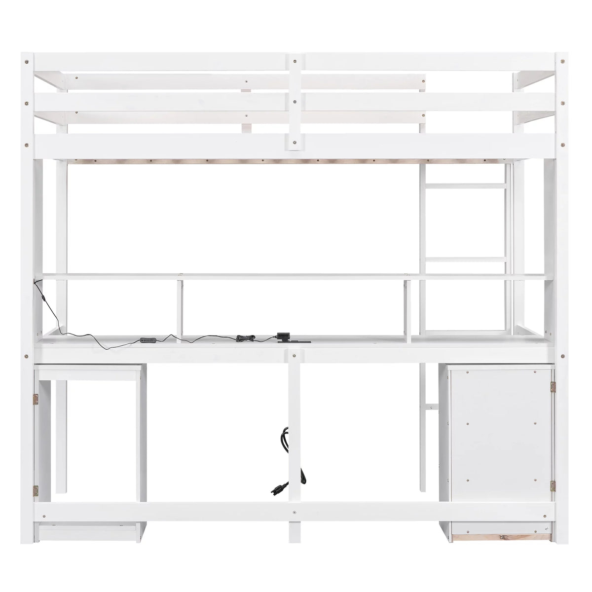 White Twin Size Loft Bed with Built-in Desk and 3 Drawers S8746