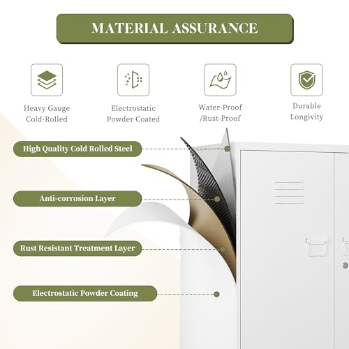 White 5 Tier Metal Storage Cabinet with 2 Doors and 4 Adjustable Shelves H674