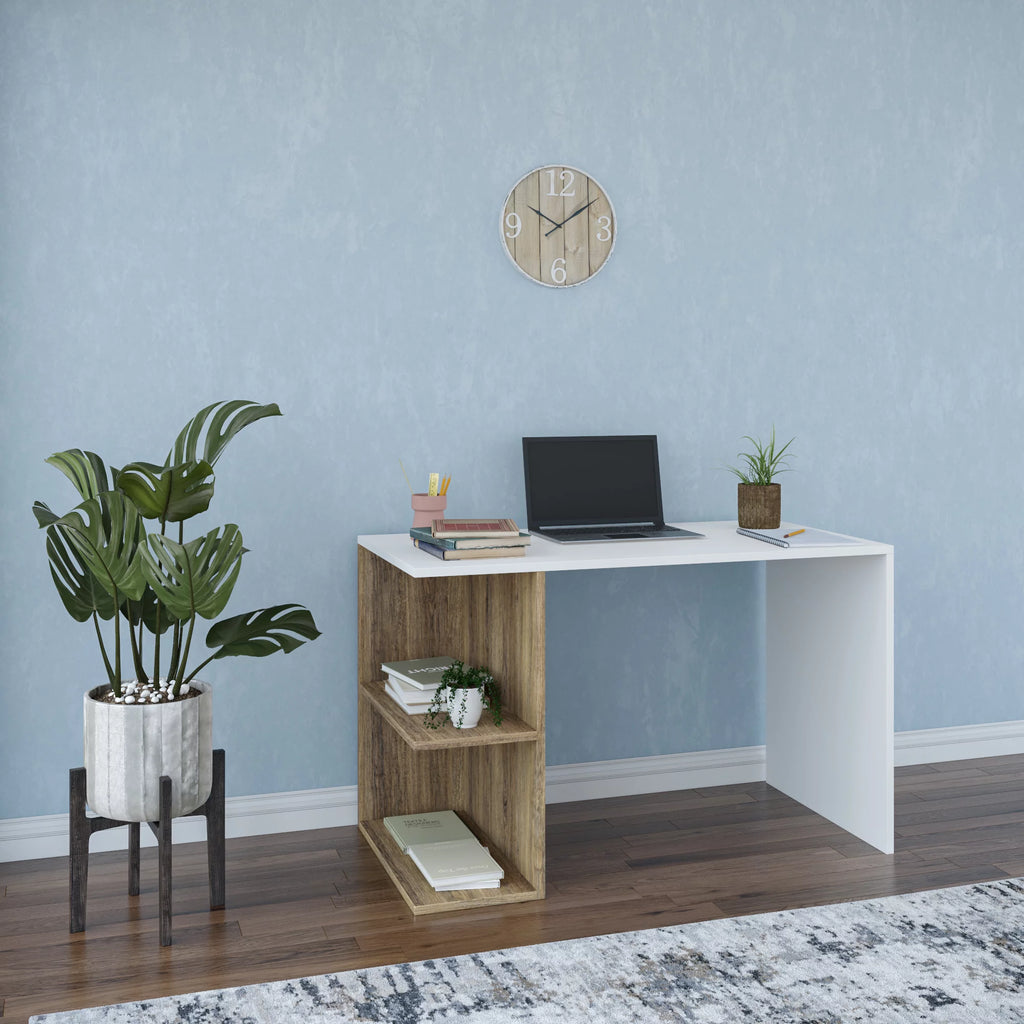 2 Tier White Walnut Modern Desk T892837
