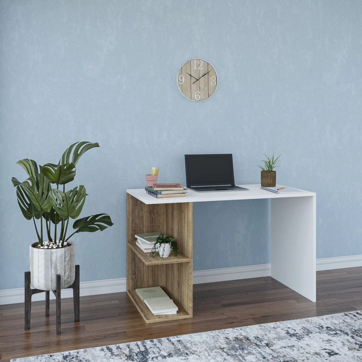 2 Tier White Walnut Modern Desk T892837