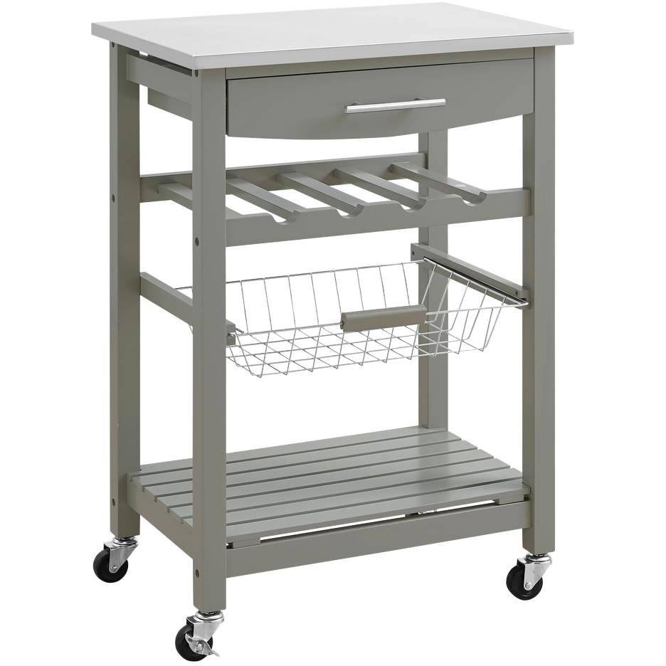 Gray Wood and Stainless Steel Kitchen Cart Y8899
