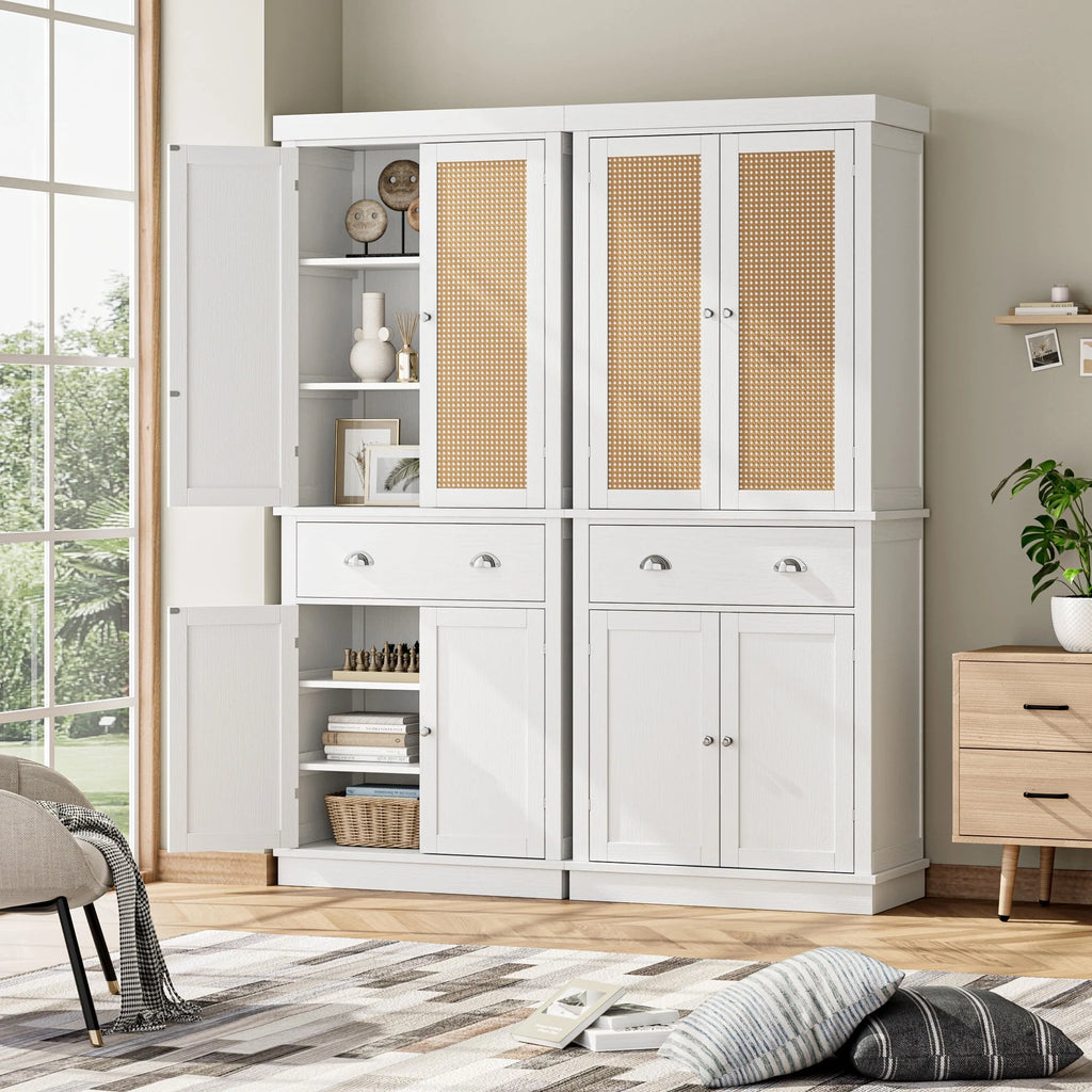 White 72.4'' Tall Wood Kitchen Pantry with 4 Doors T1553