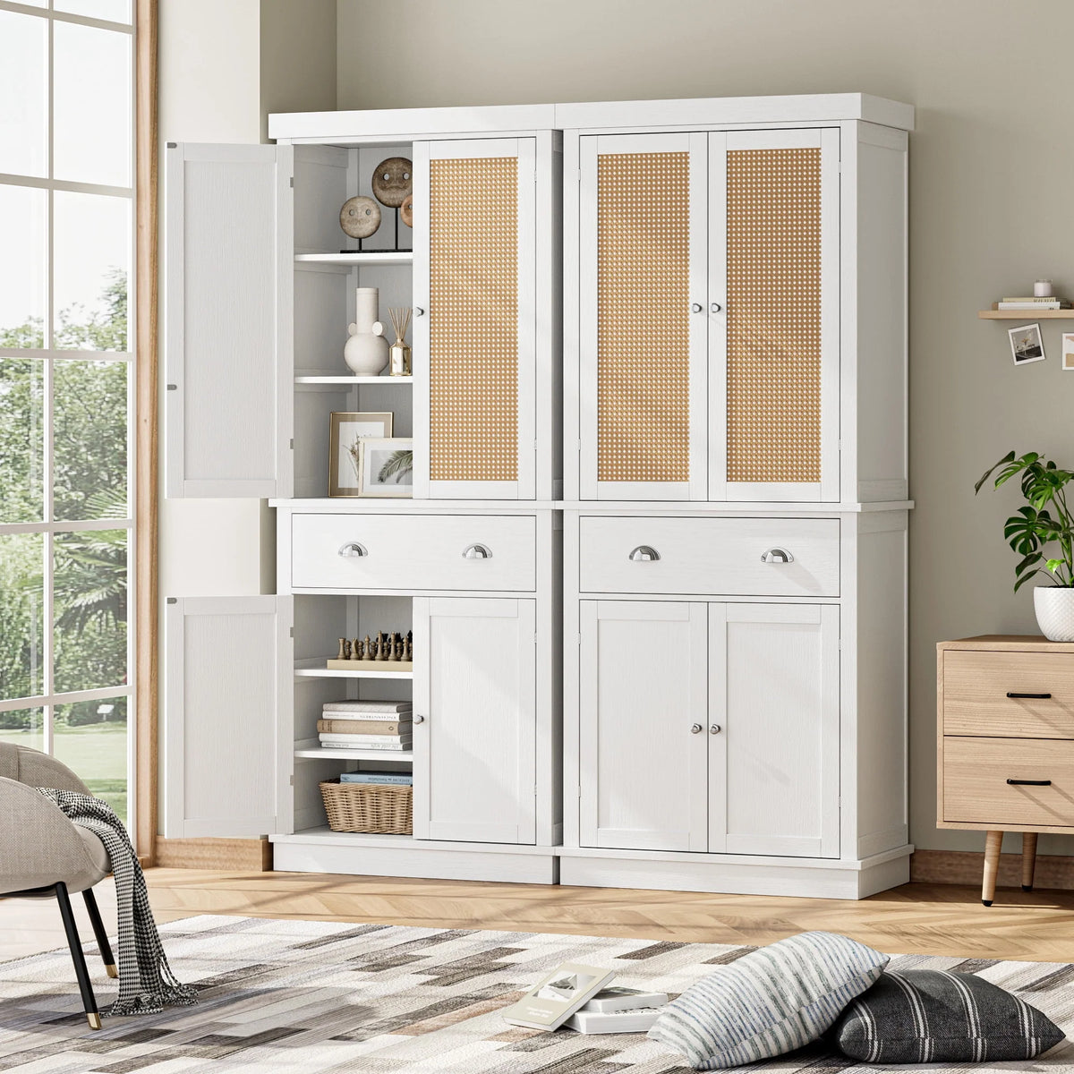 White 72.4'' Tall Wood Kitchen Pantry with 4 Doors T1553