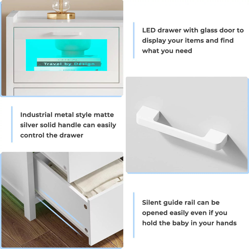 White 7 Drawer Dresser with LED Lights I476