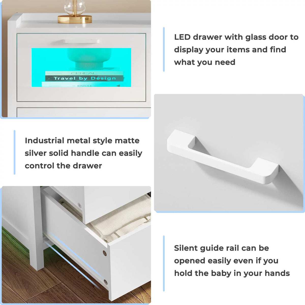White 7 Drawer Dresser with LED Lights I476