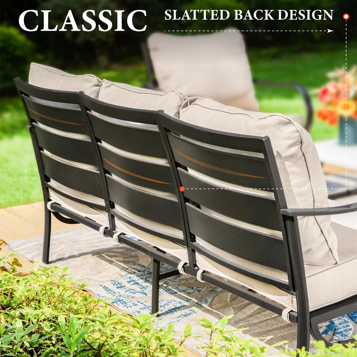 5-Seat Beige Metal Patio Conversation Sofa Set G937351
