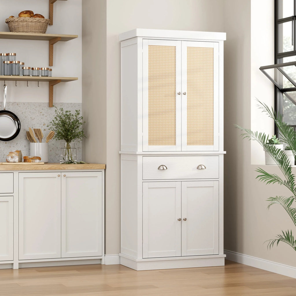 White 72.4'' Tall Wood Kitchen Pantry with 4 Doors T1553