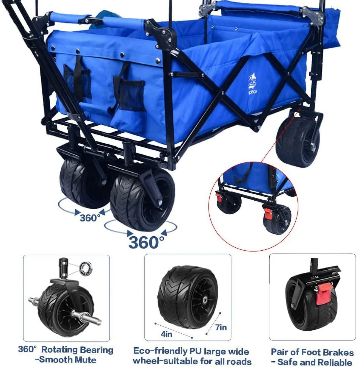 Collapsible Heavy Duty Folding Wagon Cart with Removable Canopy B461518