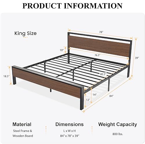 14 Inch Full Size Metal Platform Bed Frame with Wooden Headboard and Footboard Z79724