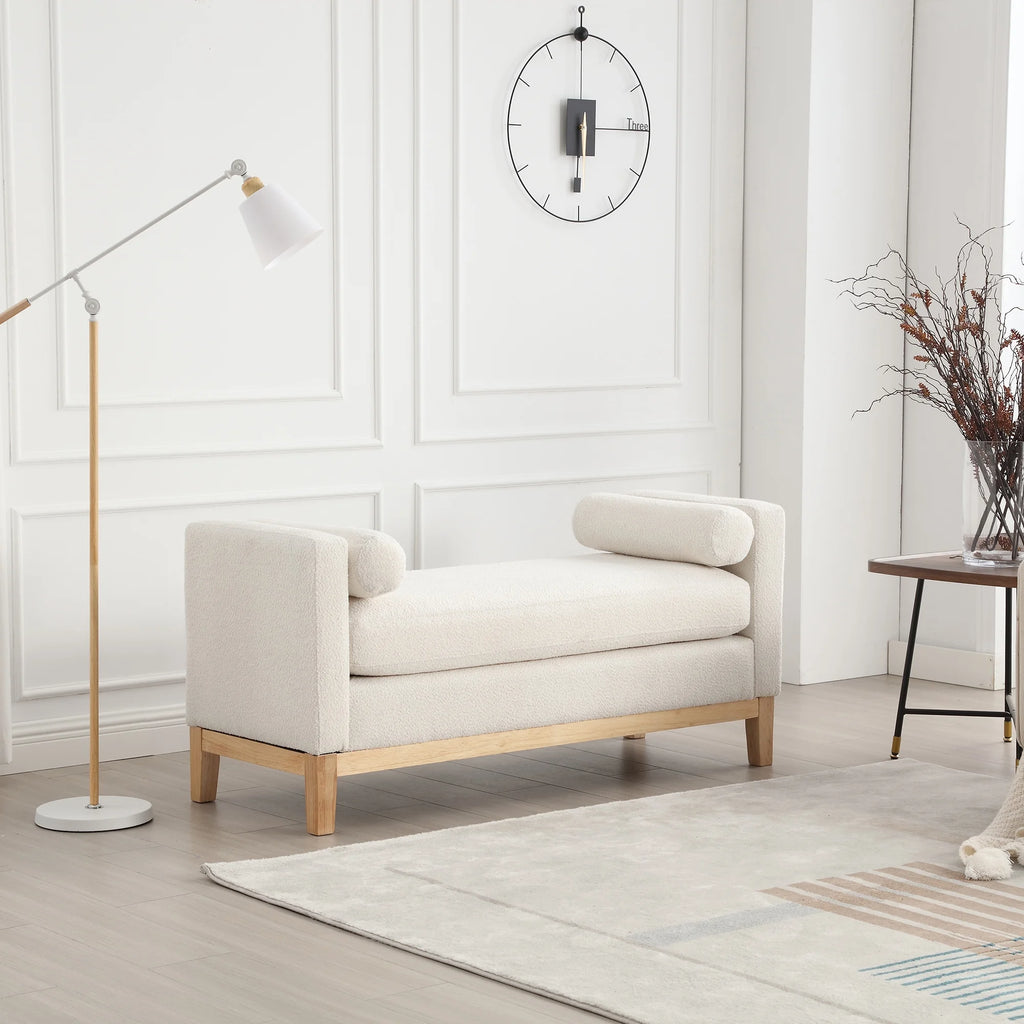 Ivory Upholstered Bench with Wood Legs W333