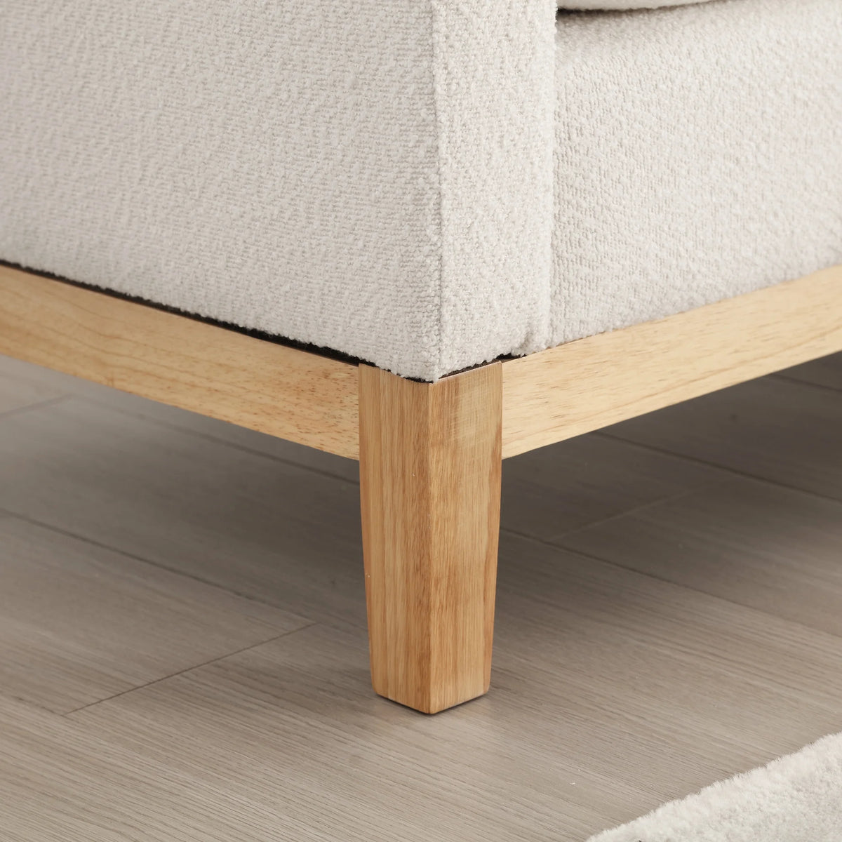 Ivory Upholstered Bench with Wood Legs W333