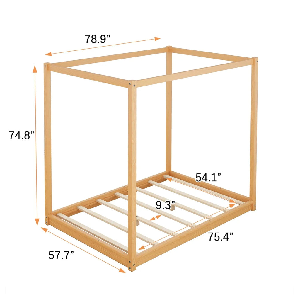 White Queen Size Wood Canopy Bed Frame with Headboard Y671
