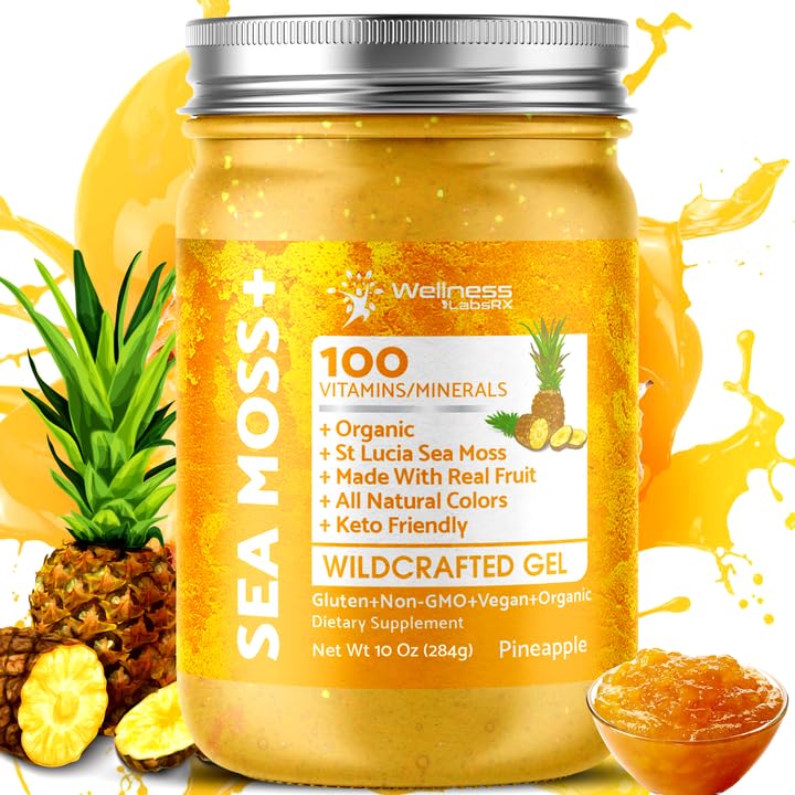 Organic Raw Wildcrafted Sea Moss Gel Pineapple Flavor 10 oz D70962