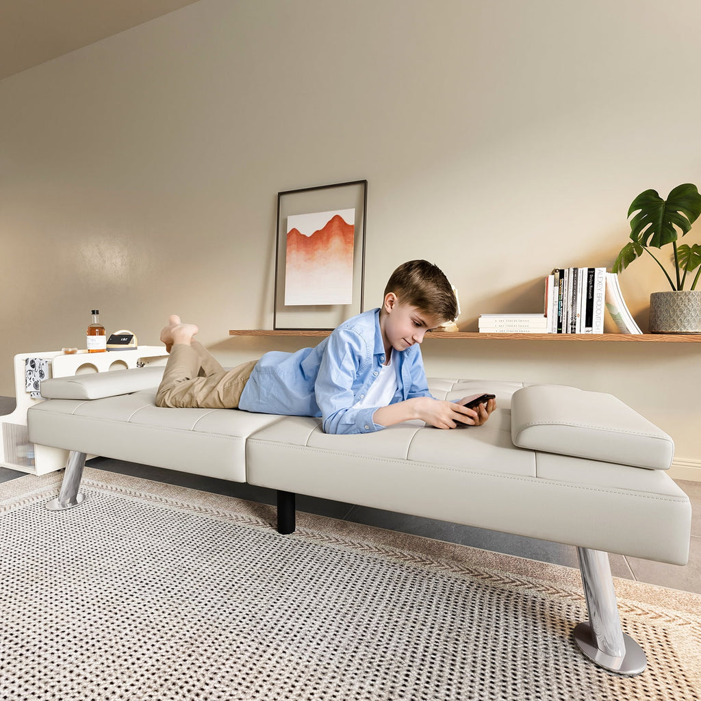 White Faux Leather Futon Couch Y5860
